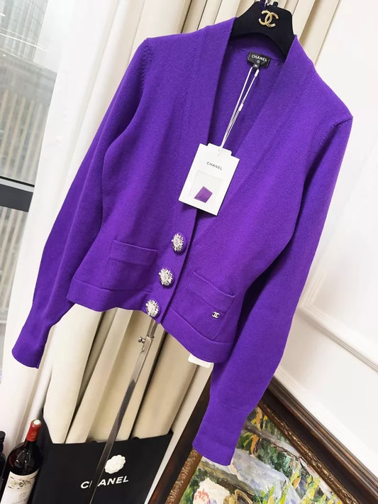 Chanel 22A Violet Jewel Button Cashmere Cardigan
