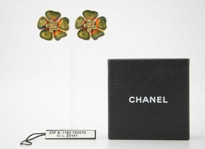 Chanel Vintage 03P Gripoix Green Orange Floral CC Clip-on Earrings