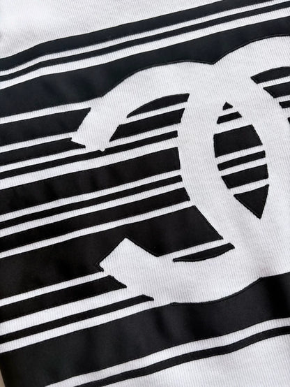 Chanel 23c black and white striped t-shirt
