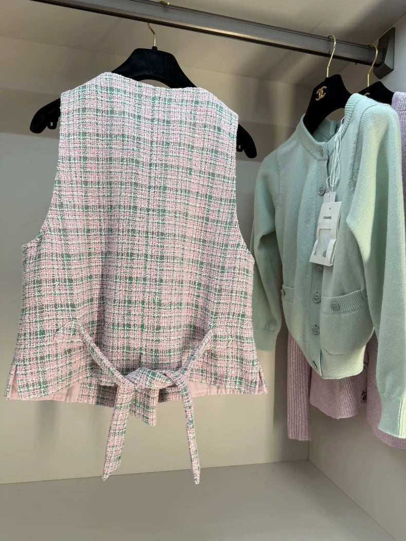 Chanel 21s pink and green tweed vest