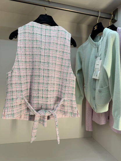 Chanel 21s pink and green tweed vest