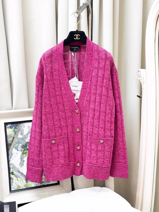 Chanel 24P Pink Knit Cardigan