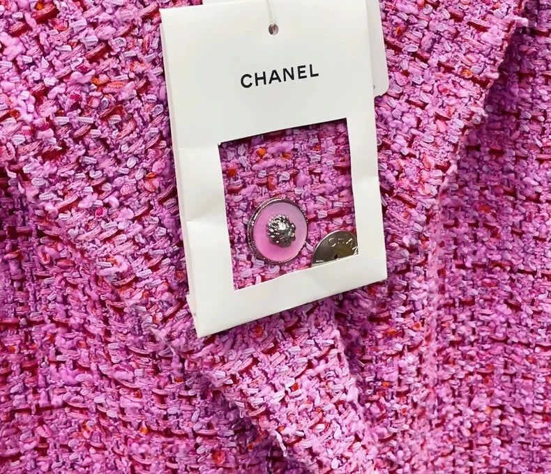Chanel 22p pink tweed long coat