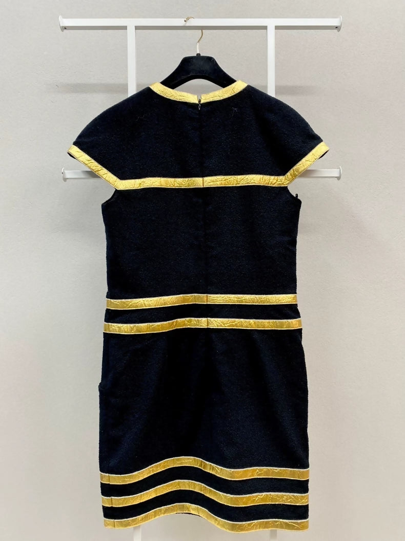 CHANEL 19A Blue and Gold Wool Dress