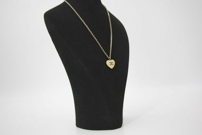 Chanel Vintage 06P Enamel Double-Sided Beige Camellia CC Logo Heart Necklace