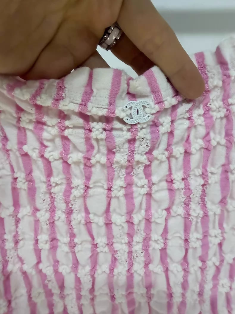 Chanel 24S Pink white pleated top