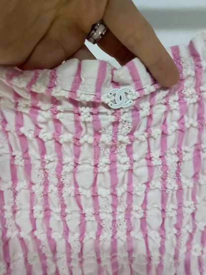 Chanel 24S Pink white pleated top