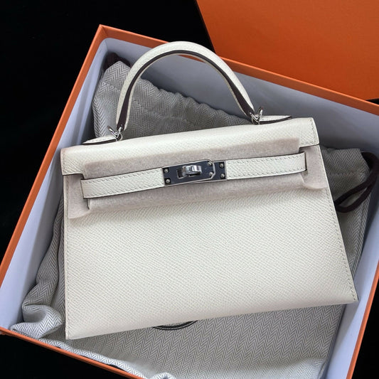 Hermès Mini Kelly 20 Craie Epsom with Palladium Hardware