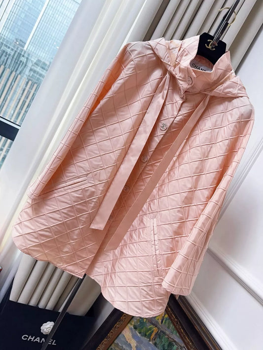 Chanel 25M coco beach orange pink diamond pattern hooded cape coat