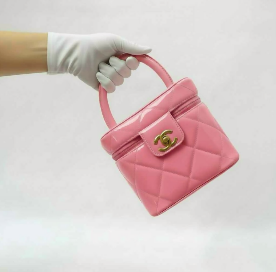 Chanel 1995 Spring/Summer Barbie Collection Chanel Pink Patent Top Handle Vanity Bag