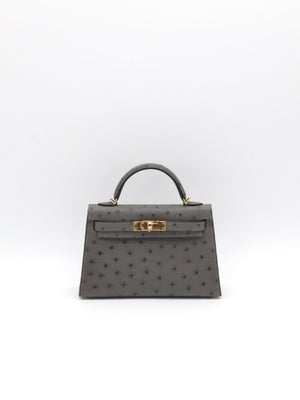 Hermès Kelly 20 Gris Meyer Ostrich Gold Hardware