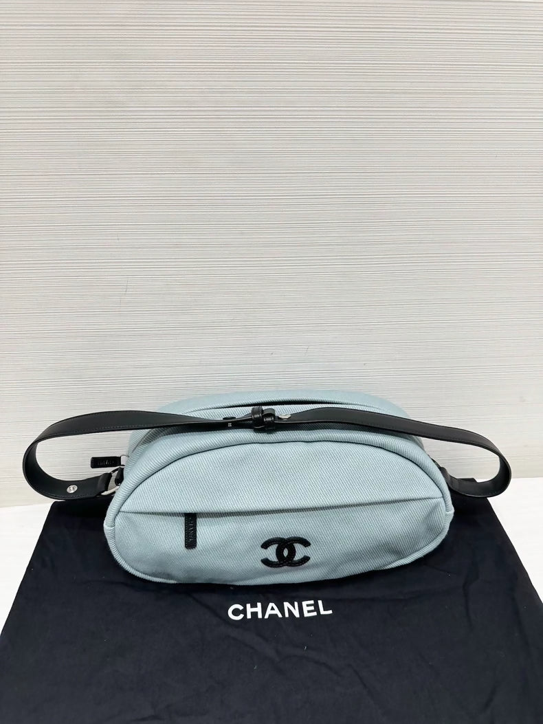 Chanel 26M Coco Beach series blue rugby ball canvas bag,