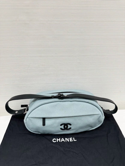 Chanel 26M Coco Beach series blue rugby ball canvas bag,