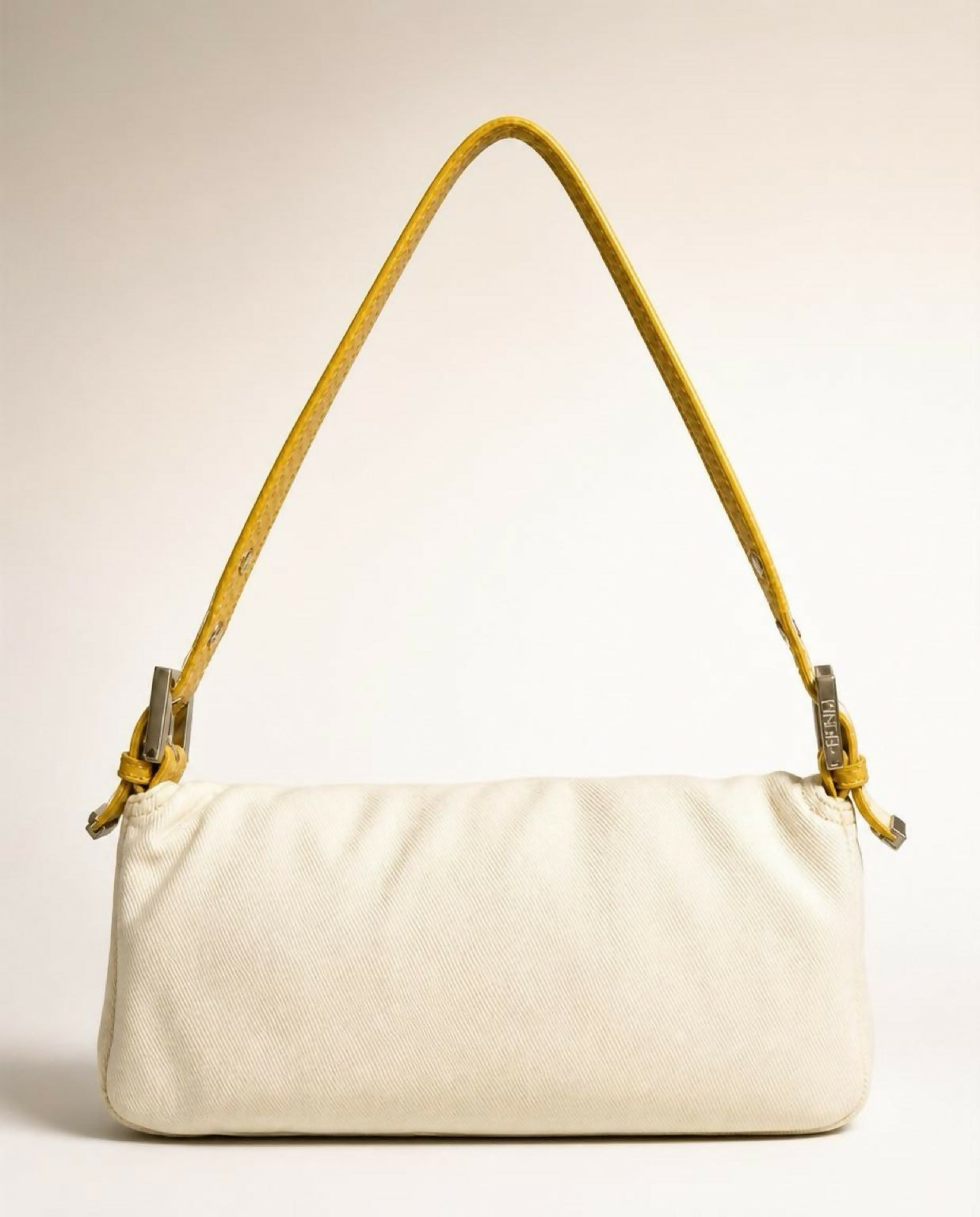 Vintage FENDI White Denim Baguett Bag with Yellow Python Trim