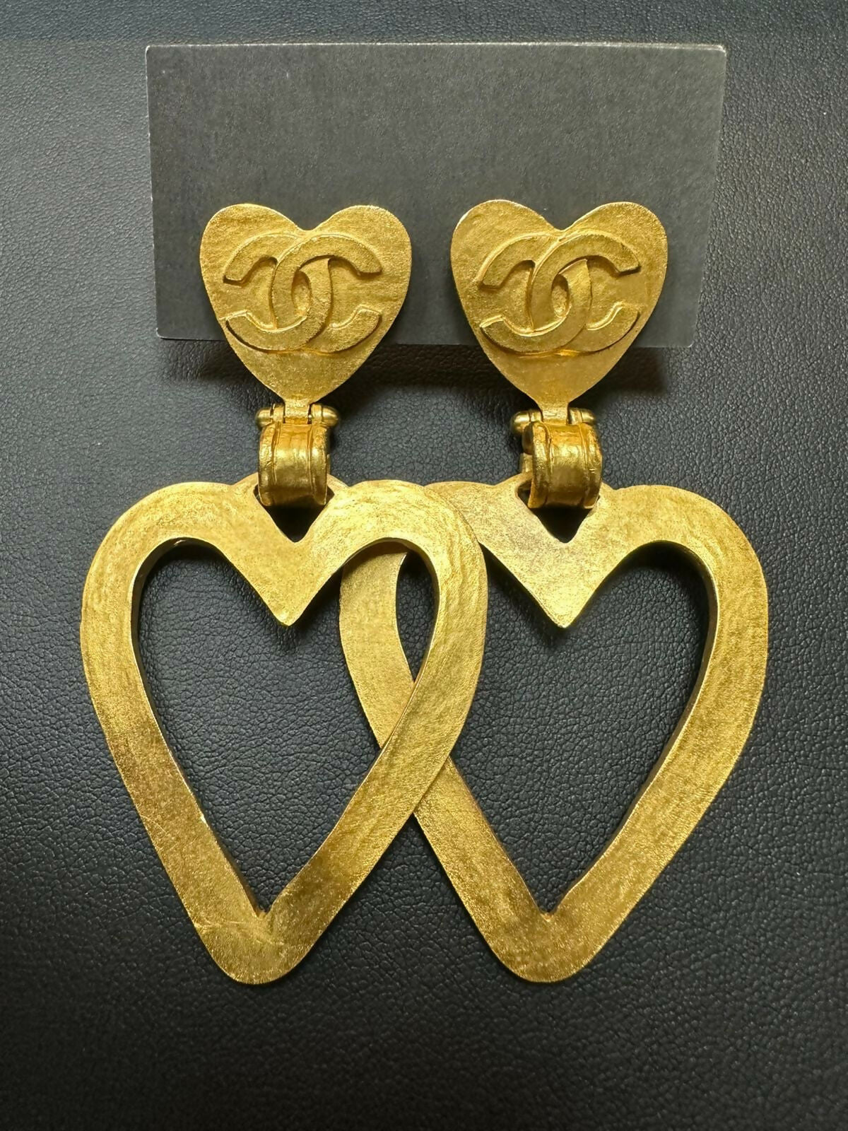 Chanel Vintage 95 Gold Plated Heart CC Clip-on Earrings