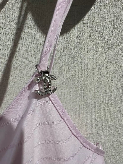 Chanel 23p pink striped bow camisole