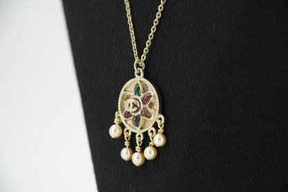 Chanel Vintage 07P Gripoix Red, Green and Yellow Gemstone Pendant Necklace