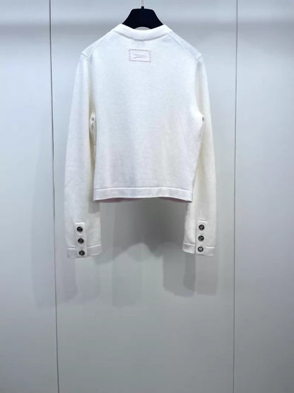Chanel 25B ecru embroidered knit cardigan