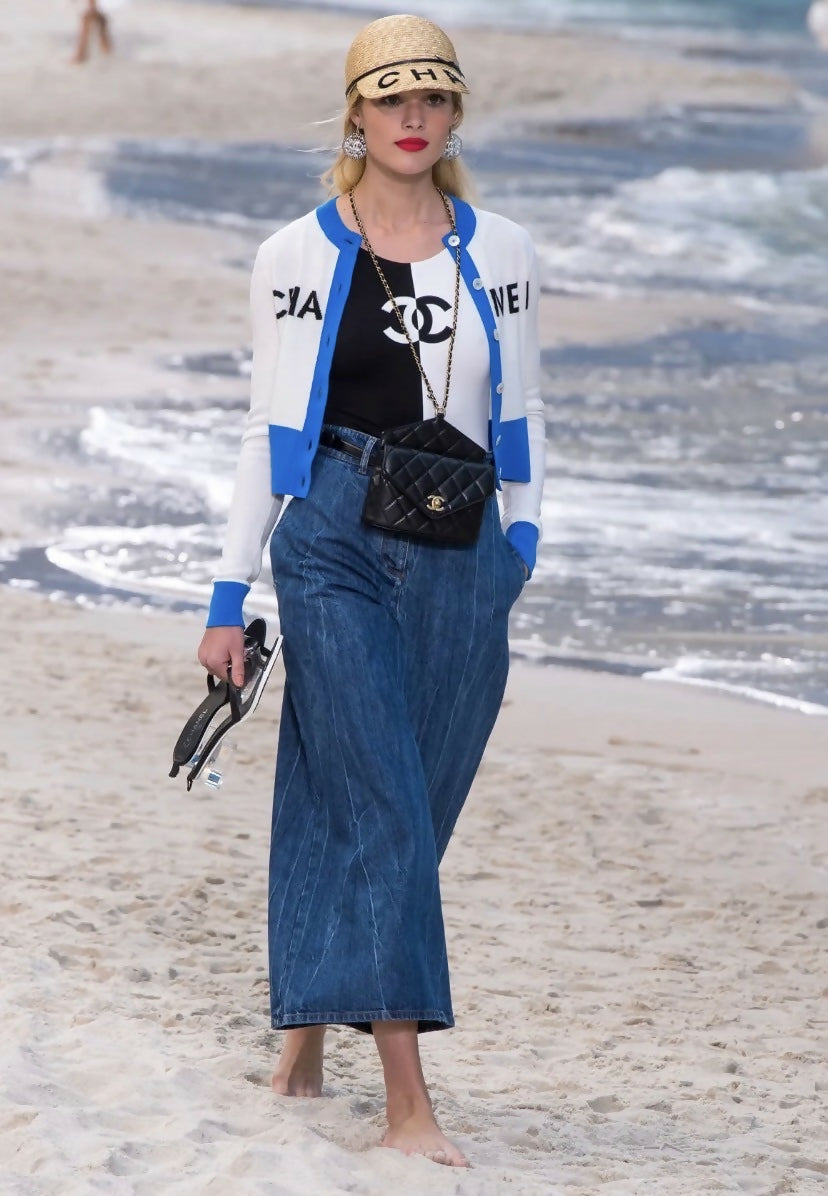 Chanel 19P Sand By The Sea Wide Leg Blue Jeans FR 36
