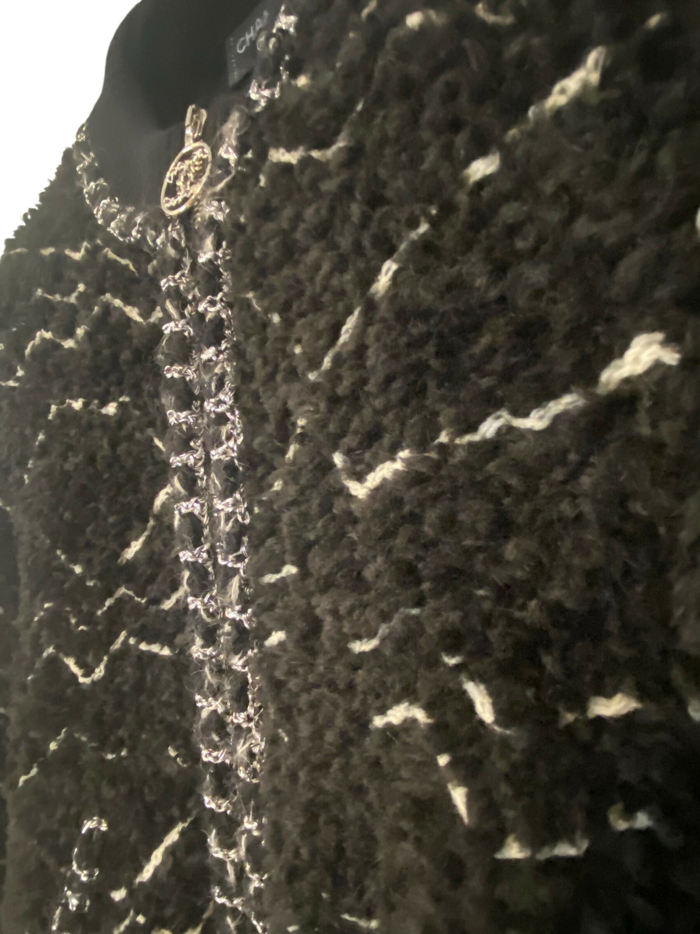 CHANEL 19B Black Alpaca CC Zipper Bomber Jacket Coat FR 36