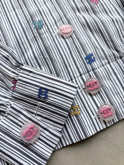 Chanel 23P stripped Embroidered Floral Shirt