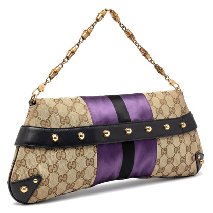 Gucci Large 1955 Tom Ford Classic Purple Black GG Monogram Horsebit Clutch Handbag Gold hardware