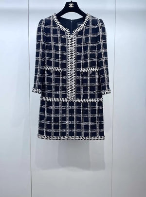 Chanel 23C black and white check tweed dress