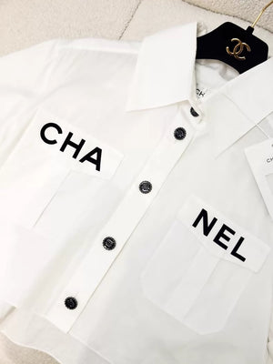 Chanel 19S Black CC print white shirt