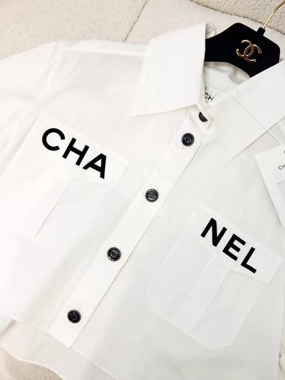 Chanel 19S Black CC print white shirt