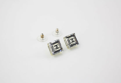 Chanel Vintage 05A Acrylic Mirror Square Semi-Transparent Earrings