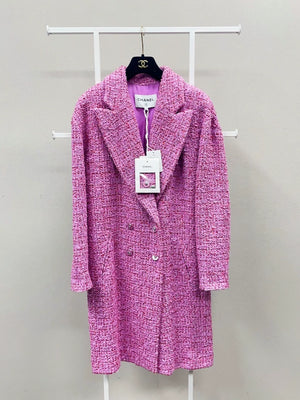 Chanel 22p pink tweed long coat