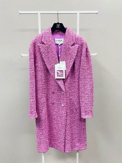 Chanel 22p pink tweed long coat