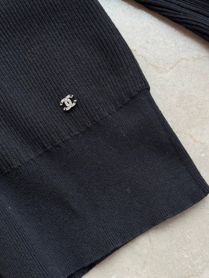 Chanel 24S Ruffled Black Knit Long Sleeve