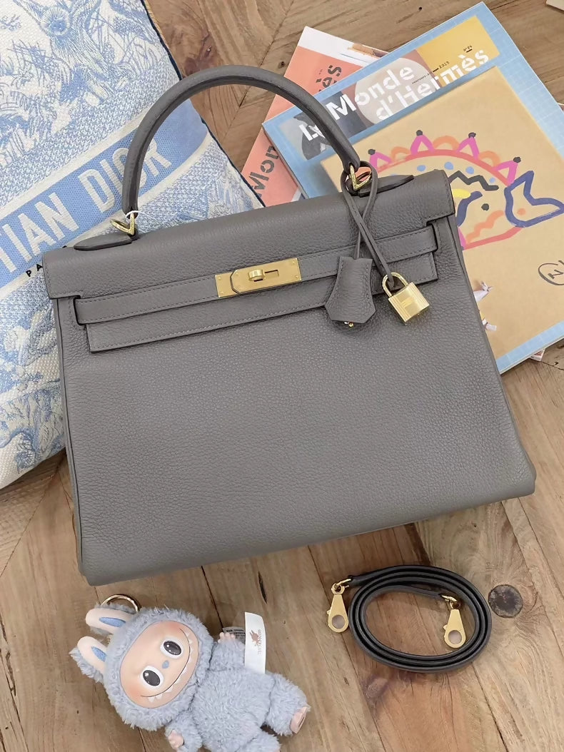 Hermès Kelly 32 Grey 8F Togo Leather with gold hardware