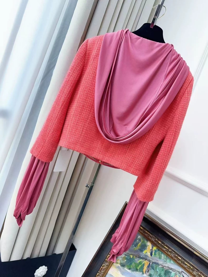 Chanel 16k orange tweed patchwork hooded jacket