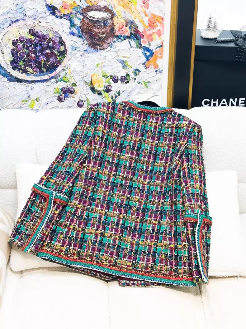 Chanel 2017 multicolour mosaic tweed jacket