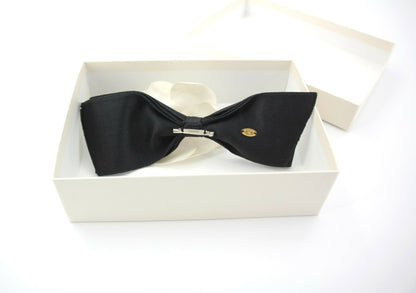 Chanel Vintage 81-85 Satin Silk Black Camellia Bow Hair Clip