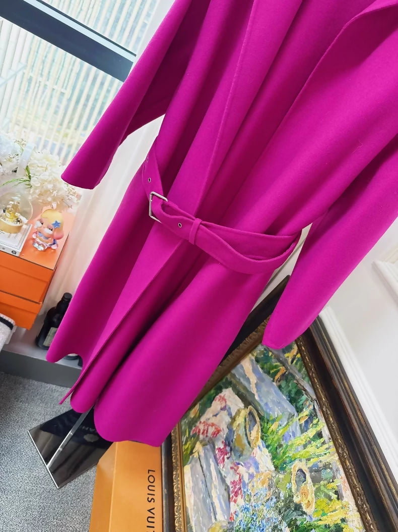 Dior long cashmere coat in fuchsia with belt
