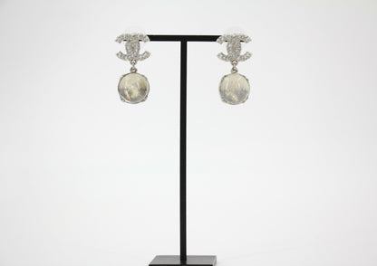 Chanel 17K Rhinestone Semi-transparent Round Pendant CC Stud Earrings