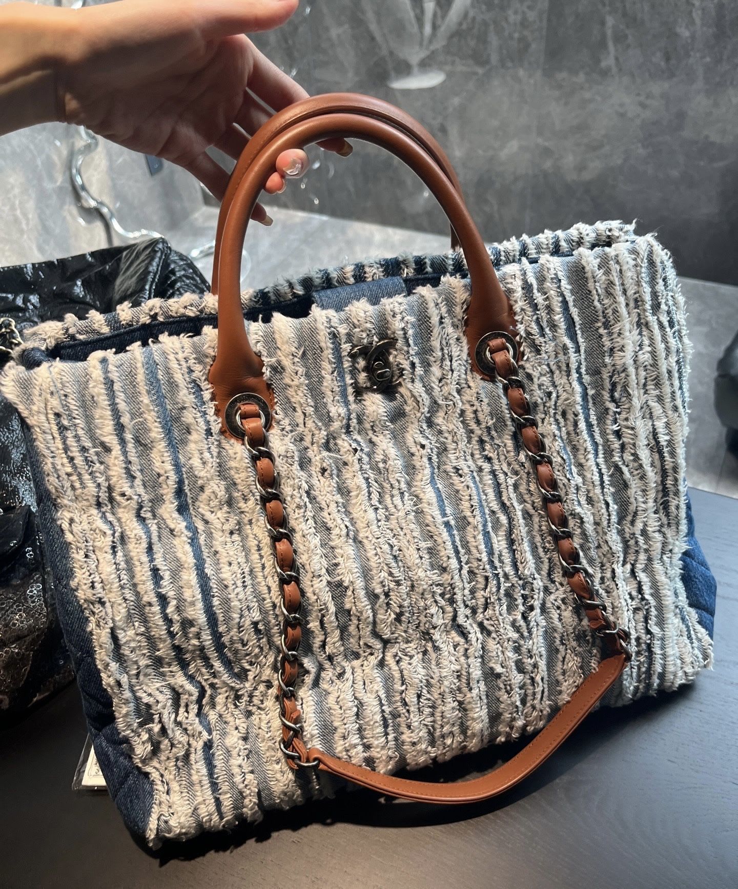 Chanel denim tassel tote bag