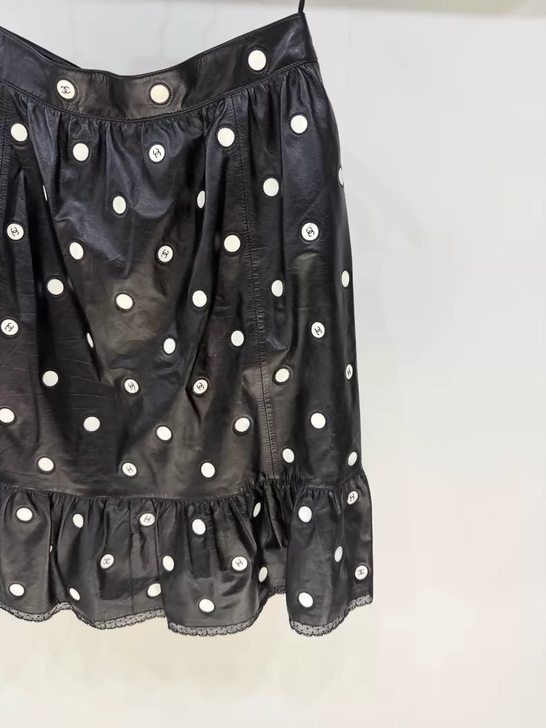 Chanel 23S Black Polka Dot Leather Skirt