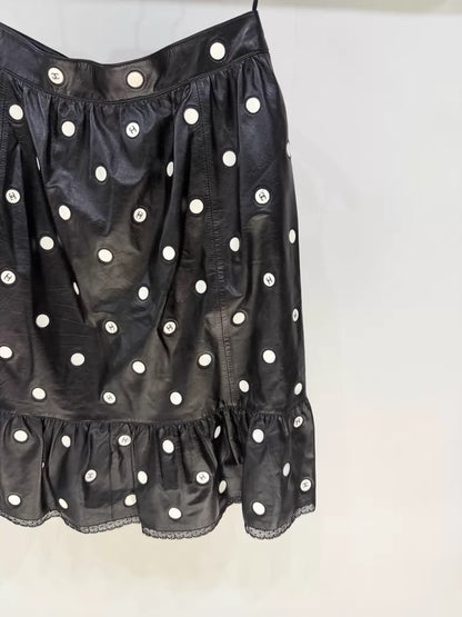Chanel 23S Black Polka Dot Leather Skirt