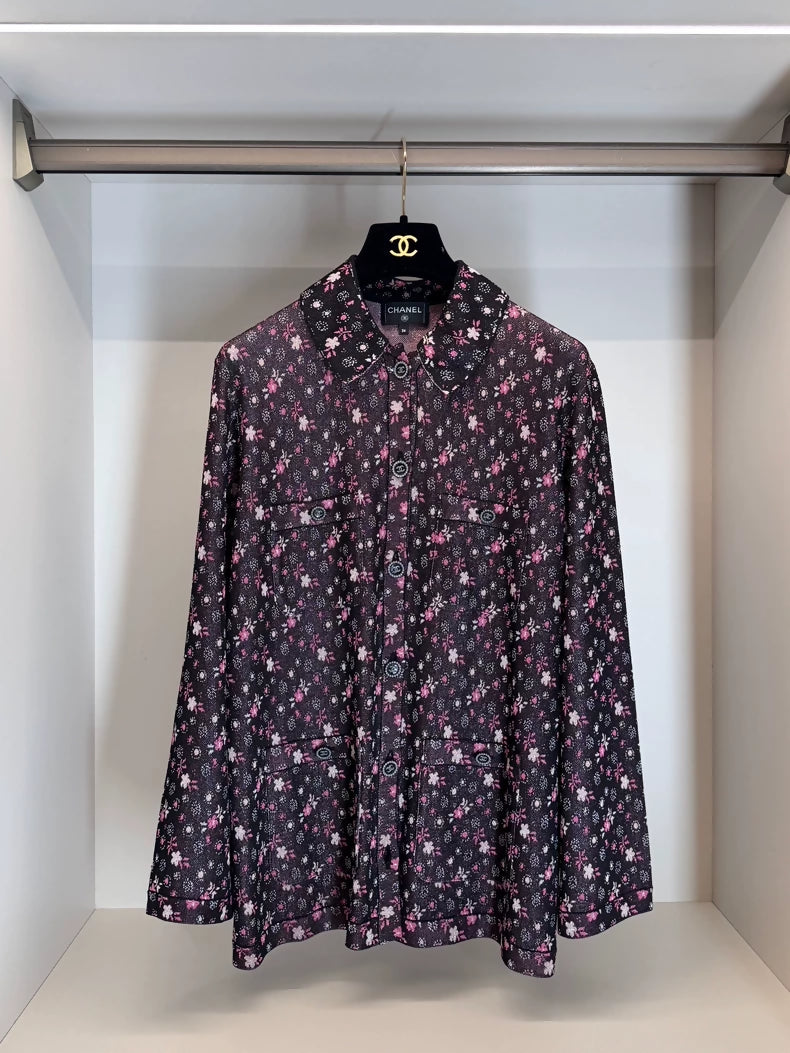 Chanel 24B Burgundy Floral Knit Cardigan