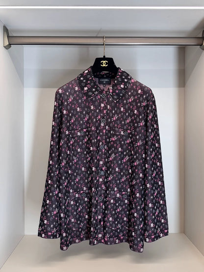 Chanel 24B Burgundy Floral Knit Cardigan