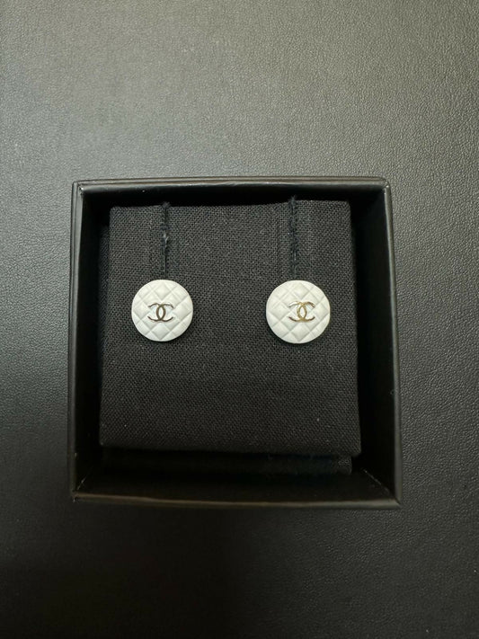 Chanel 19C White Resin Round Stud Earrings