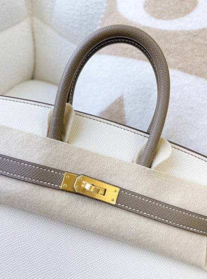 Hermes Birkin 25 White & Gray Brushed Gold