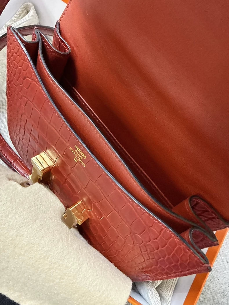 Hermes Constance 19 Ferrari red glossy crocodile