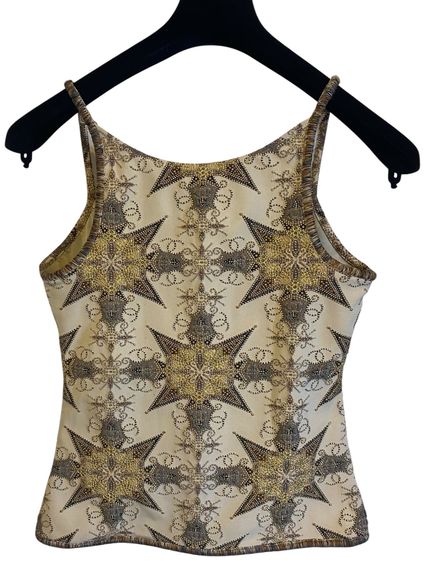 Rare Chanel 06P Ecru Gold Metallic Tank Top Camisole Blouse FR 38