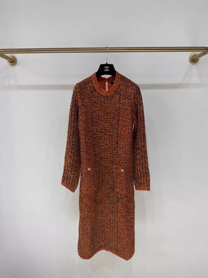 Chanel 24K black and orange shimmering knit dress with two pockets,