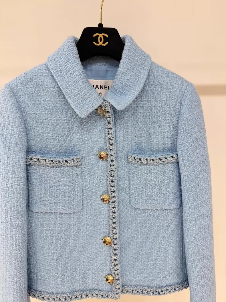 Chanel 23P blue sequined tweed jacket